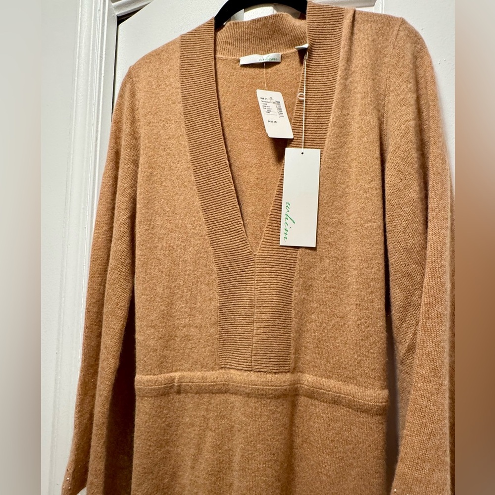 100% Cashmere Tan Long Sleeve Sweater Dress w/Belt - Picture 8 of 10